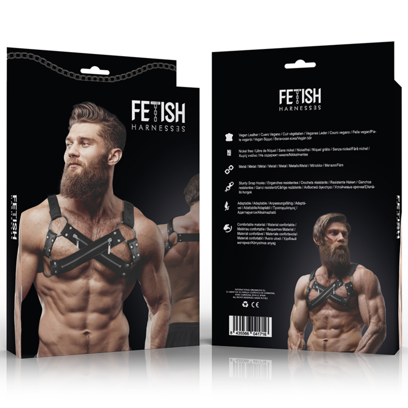 ATITUDE FETICHE SUBMISSIVA - PEITORAL DE NEOPRENE AJUSTÁVEL COM ZÍPERES PARA HOMENS