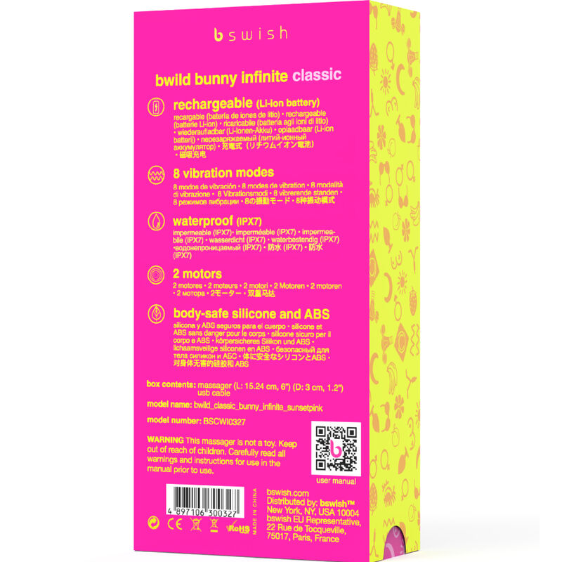 B SWISH - BWILD BUNNY INFINITE CLASSIC VIBRADOR DE SILICONA ROSA RECARGABLE