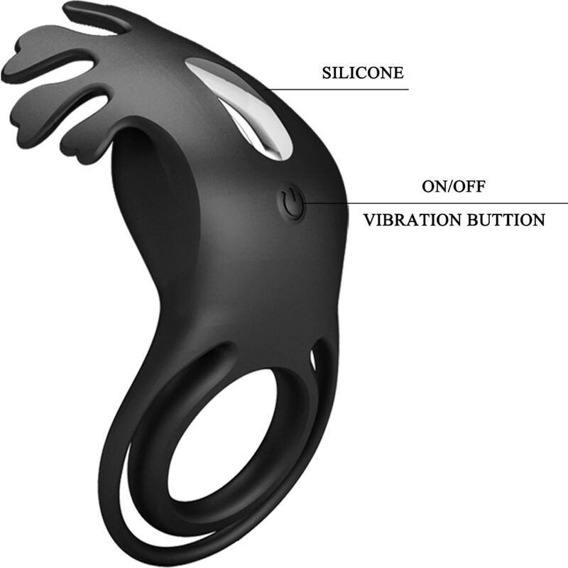 PRETTY LOVE - RUBEN ANILLO VIBRADOR 7 VIBRACIONES SILICONA NEGRA