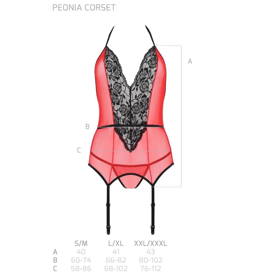 PASSION - CORSET PEÔNIA LINHA ERÓTICA VERMELHO L/XL