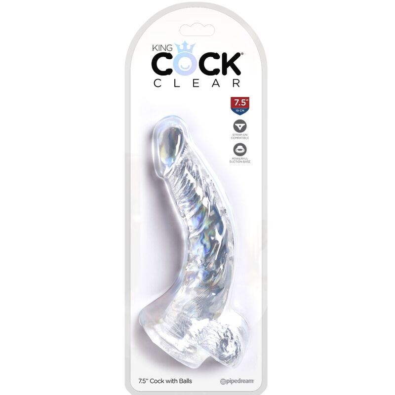 KING COCK - PENE CURVO REALISTA CLARO CON BOLAS 16,5 CM TRANSPARENTE