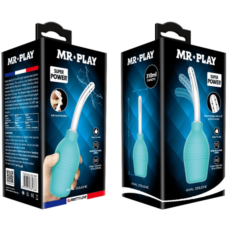 MR PLAY - CHUVEIRO ANAL DE BORRACHA AZUL PEAR