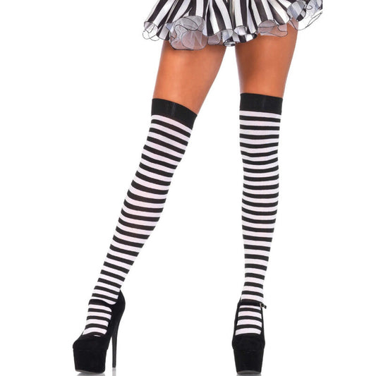 LEG AVENUE - MEIAS ALTAS LISTRADAS PRETAS E BRANCAS