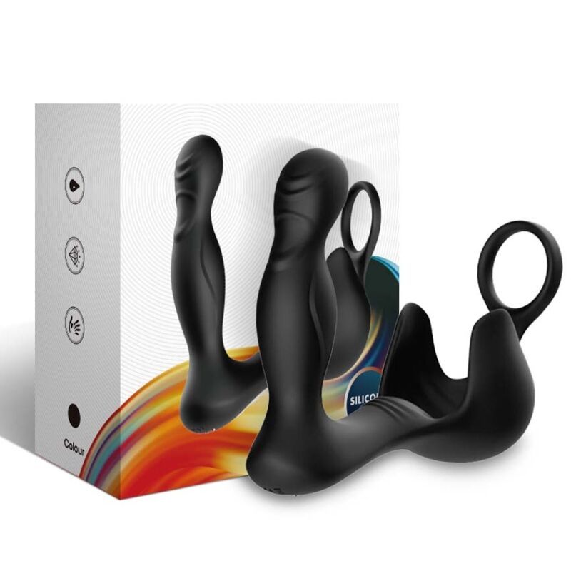 ARMONY - VIBRADOR ANAL ENVOLVENTE Y ESTIMULADOR TESTICULOS Y ANILLO CONTROL REMOTO NEGRO