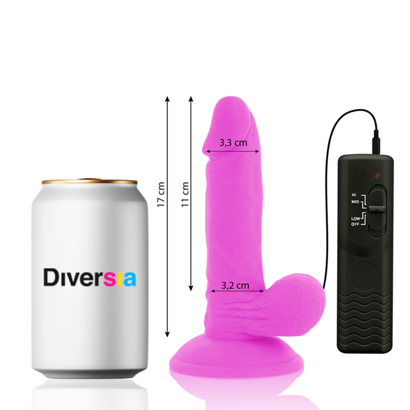 DIVERSIA - DILDO VIBRADOR FLEXIBLE MORADO 17 CM -O- 3.3 CM