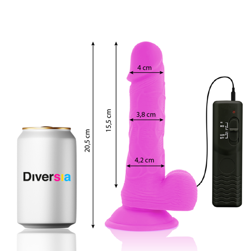 DIVERSIA - DILDO VIBRADOR FLEXIBLE MORADO 20,5 CM -O- 4,2 CM