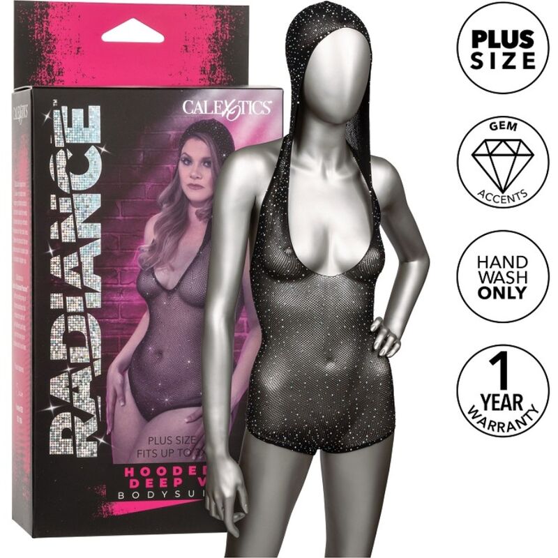 CALEXOTICS - Body RADIANCE con capucha y escote en V profundo, talla grande
