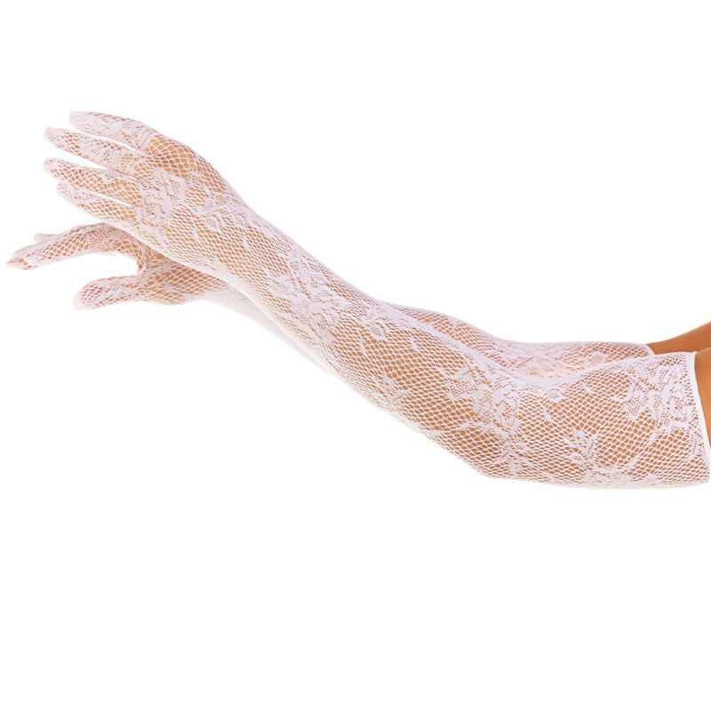 LEG AVENUE - LUVAS FLORAIS VERMELHAS BRANCAS