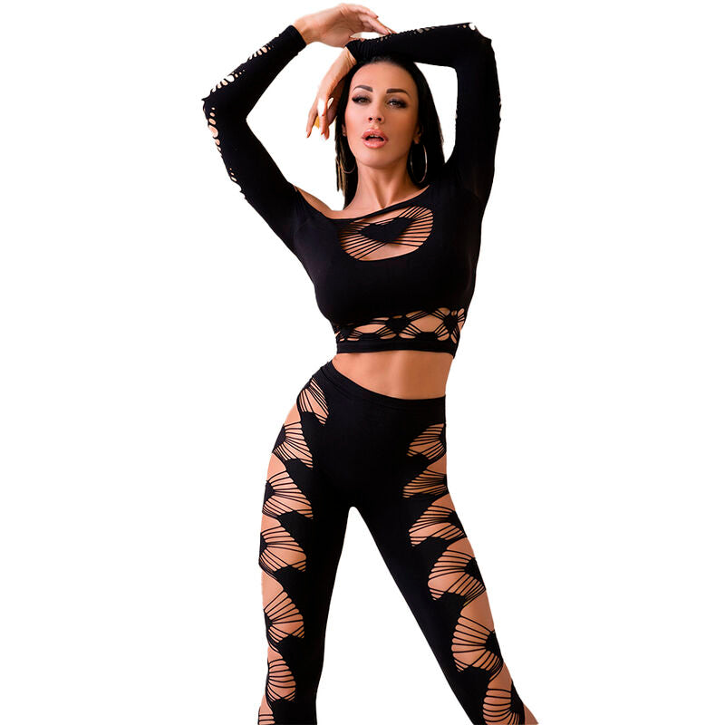 CHILIROSE - CR 4436 TOP &amp; LEGGINS PRETO S/L
