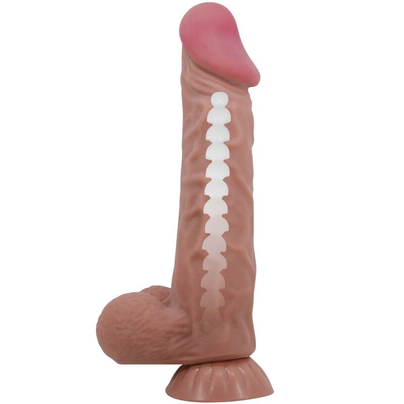 PRETTY LOVE - SÉRIE PELE DESLIZANTE DILDO REALISTA COM VENTOSA DESLIZANTE MARROM 24 CM
