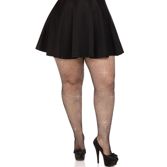 LEG AVENUE - CRYSTALIZED MESH STOCKINGS CARAMEL PLUS SIZE