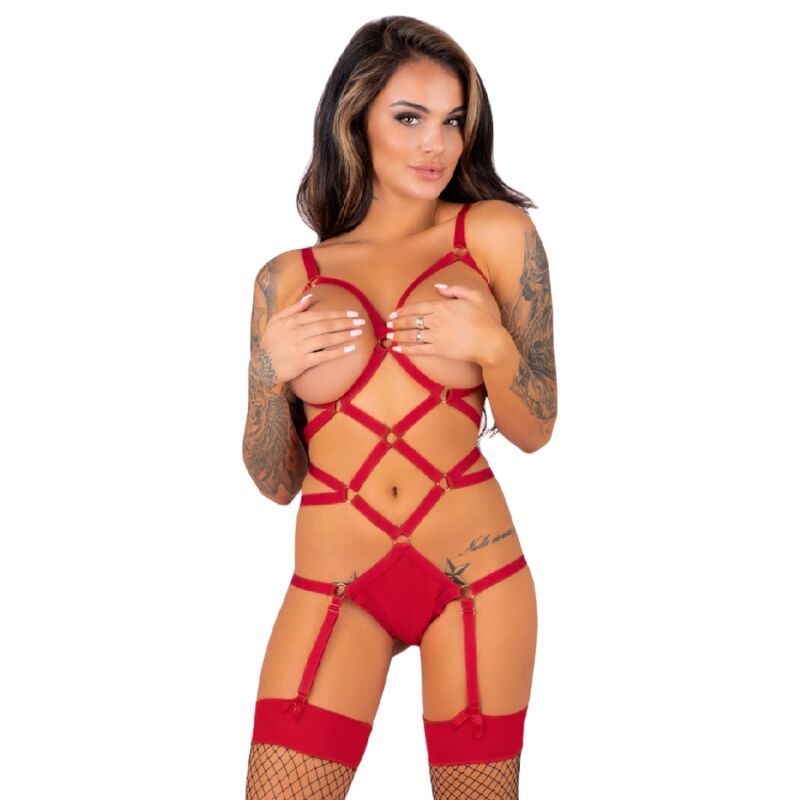 LIVCO CORSETTI FASHION - THIARA LC 20213 CONJUNTO BODY + MEDIAS ROJO L/XL