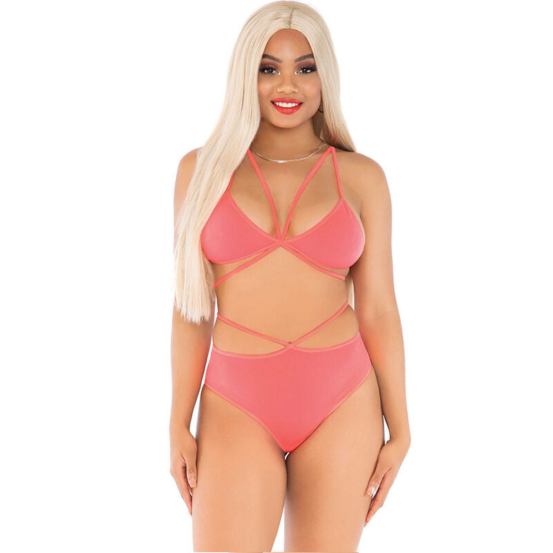 LEG AVENUE - TOP E CALCINHA CORAL COM ALÇAS
