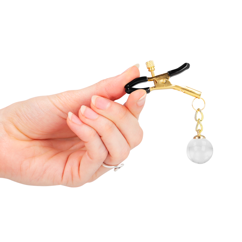 KINK - Grampos de mamilo com contas de vidro dourados 6 cm