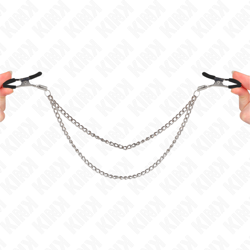 KINK - PINÇAS PARA MAMILOS COM 2 CORRENTES GROSSAS PRATA 20/23 CM