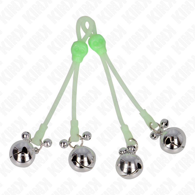 KINK - GRAMPOS DE MAMILOS COM ANÉIS DE CAVEIRA LUMINOSA AJUSTÁVEIS VERDE / PRATA