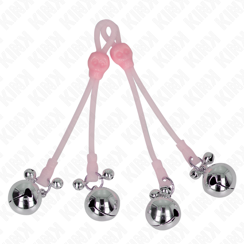 KINK - Grampos de mamilo com formato de caveira luminosa e sinos ajustáveis ​​rosa/prateado