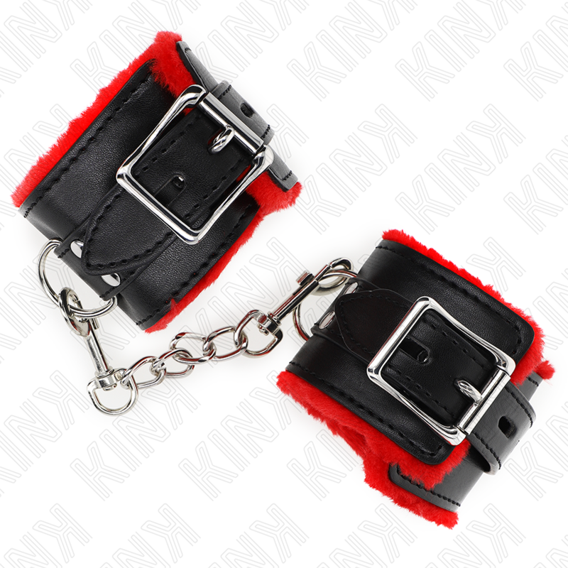 KINK - RESTRIÇÕES DE PULSO FORRADAS DE PELE COM FUROS QUADRADOS CINTO VERMELHO E PRETO AJUSTÁVEL 17-29 CM X 6 CM