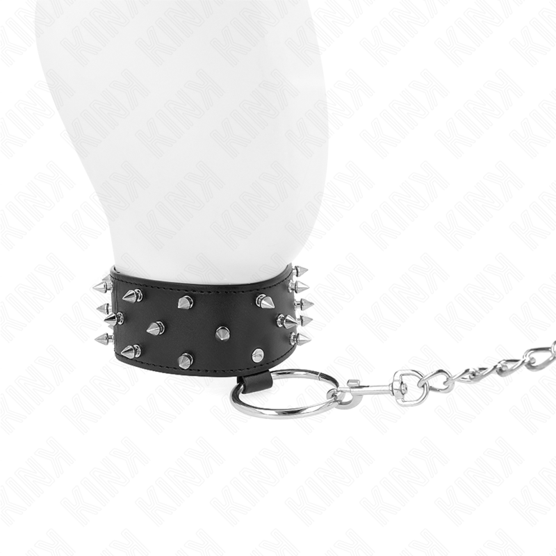 KINK - COLAR COM COLEIRA 65 CM COM TACHAS PRATEADAS MODELO 5 AJUSTÁVEL 36-43 CM X 5 CM