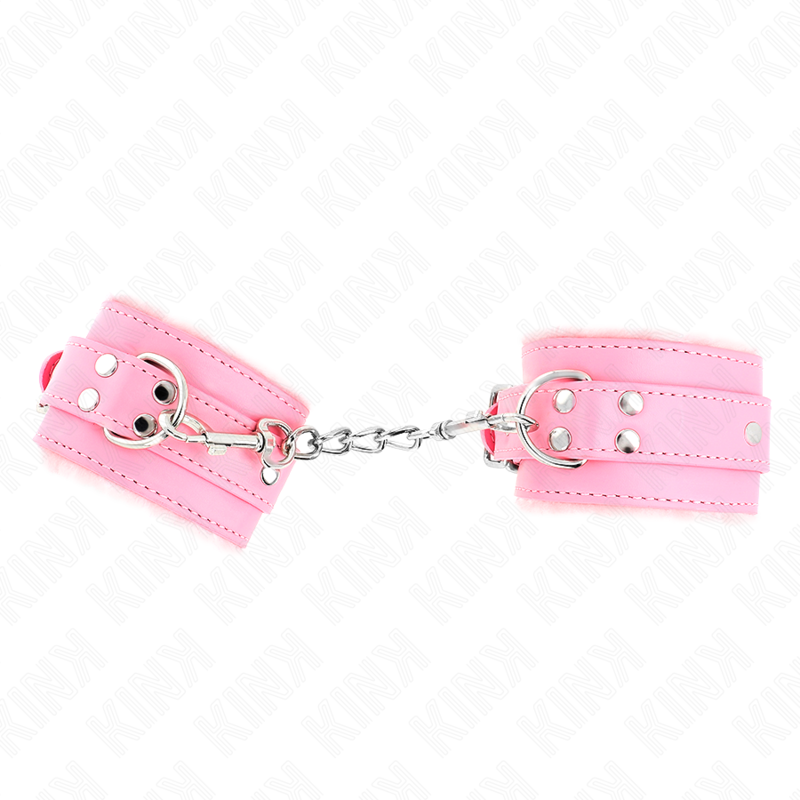 KINK - PUNHOS FORRADOS COM PELE ROSA COM CINTO ROSA AJUSTÁVEL 17-29 CM X 6 CM