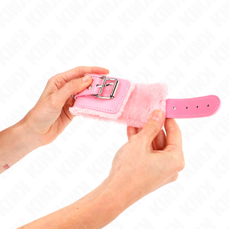 KINK - PUNHOS FORRADOS COM PELE ROSA COM CINTO ROSA AJUSTÁVEL 17-29 CM X 6 CM