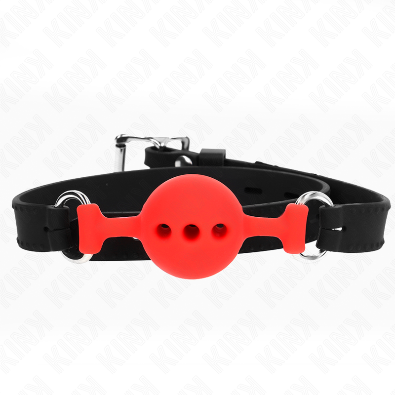 KINK - MORDAÇA DE SILICONE COMPLETA 55 x 2 CM COM BOLA DE 4 CM TAMANHO S VERMELHO AJUSTÁVEL 35-51 CM