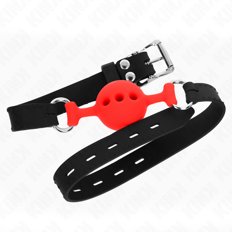 KINK - MORDAÇA DE SILICONE COMPLETA 55 x 2 CM COM BOLA DE 4 CM TAMANHO S VERMELHO AJUSTÁVEL 35-51 CM