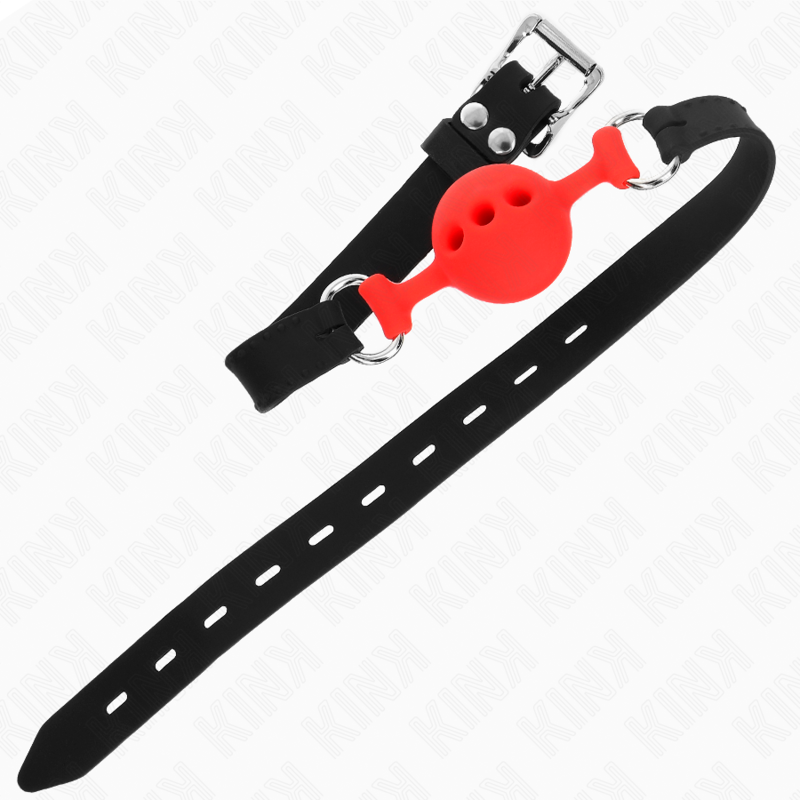KINK - MORDAÇA DE SILICONE COMPLETA 55 x 2 CM COM BOLA DE 4 CM TAMANHO S VERMELHO AJUSTÁVEL 35-51 CM