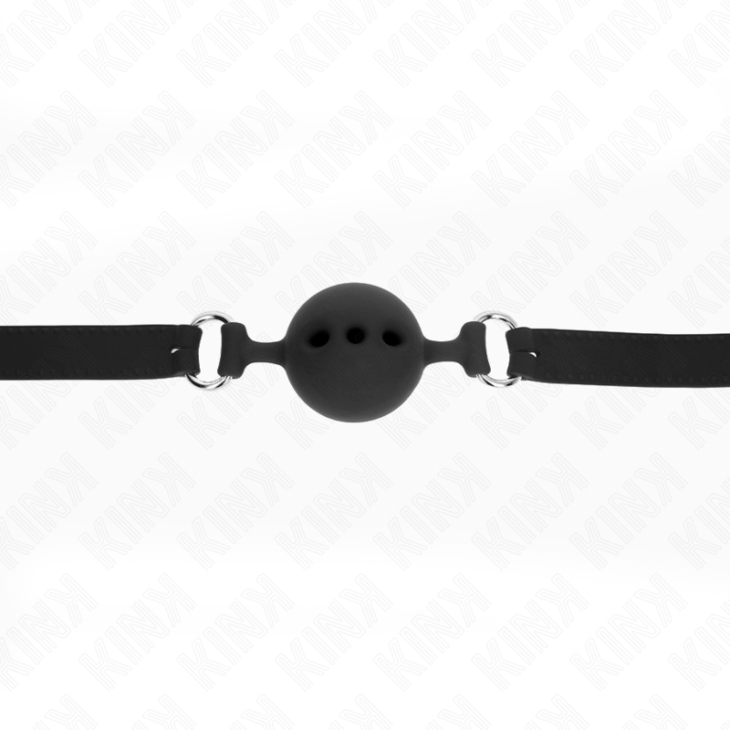 KINK - MORDAÇA DE SILICONE COMPLETA 55 x 2 CM COM BOLA DE 5 CM TAMANHO L PRETA AJUSTÁVEL 35-51 CM
