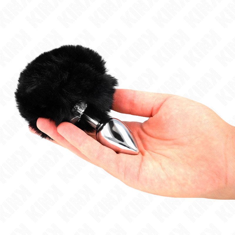 KINK - PLUG DE AÇO INOXIDÁVEL 7 x 3 CM COM RABO DE COELHO DE PELE SINTÉTICA PRETA 8 CM