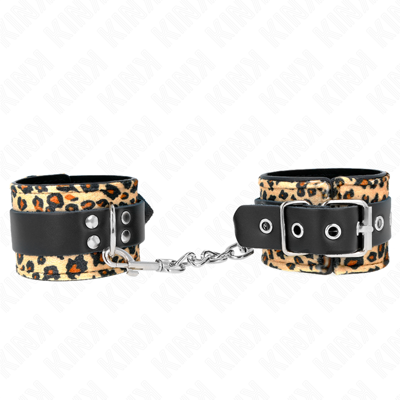 KINK - RESTRIÇÃO DE PUNHO DE COURO LEOPARD REAL AJUSTÁVEL 18-29 CM X 5,5 CM