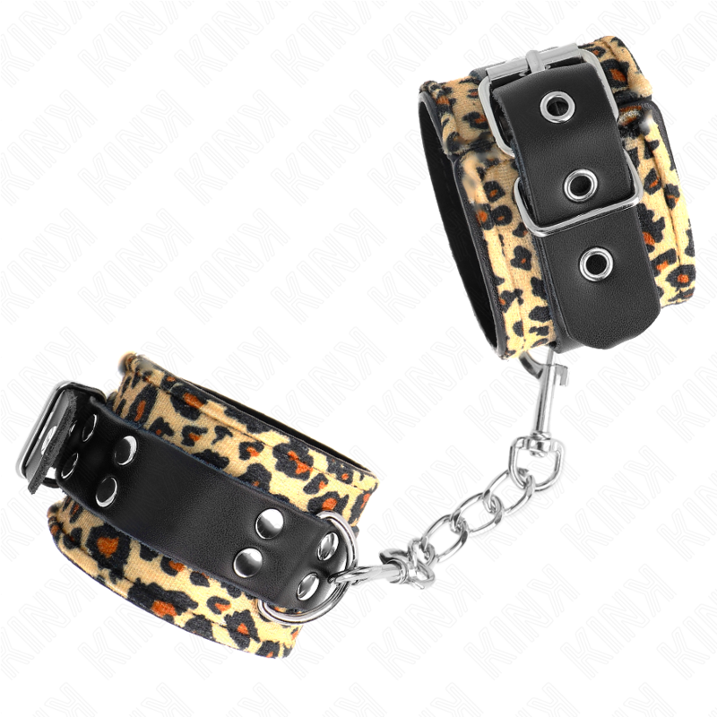 KINK - RESTRIÇÃO DE PUNHO DE COURO LEOPARD REAL AJUSTÁVEL 18-29 CM X 5,5 CM