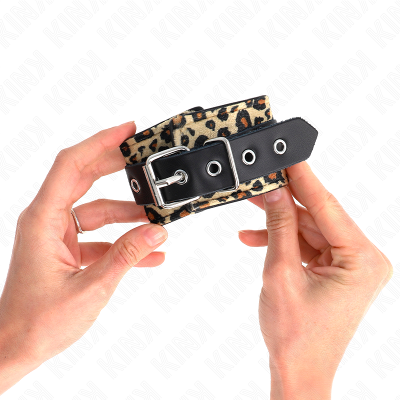 KINK - RESTRIÇÃO DE PUNHO DE COURO LEOPARD REAL AJUSTÁVEL 18-29 CM X 5,5 CM
