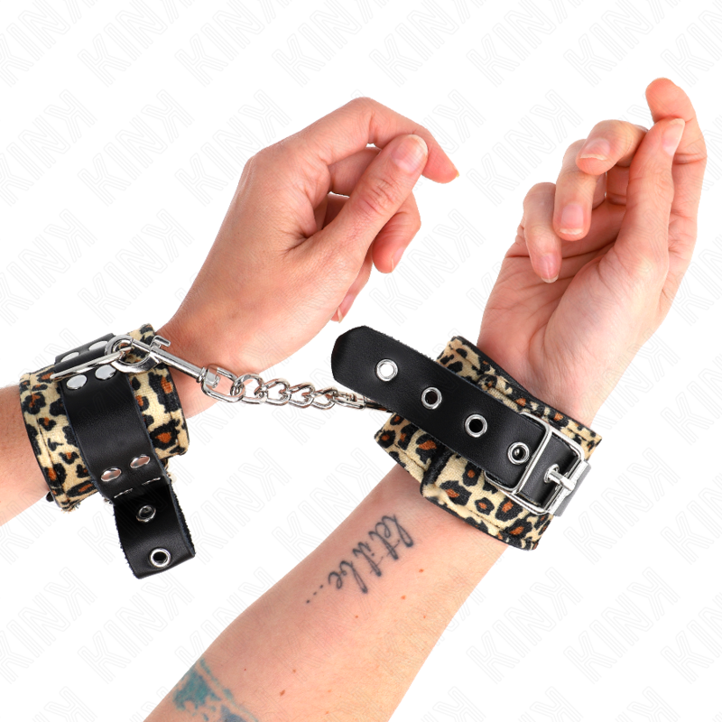KINK - RESTRIÇÃO DE PUNHO DE COURO LEOPARD REAL AJUSTÁVEL 18-29 CM X 5,5 CM