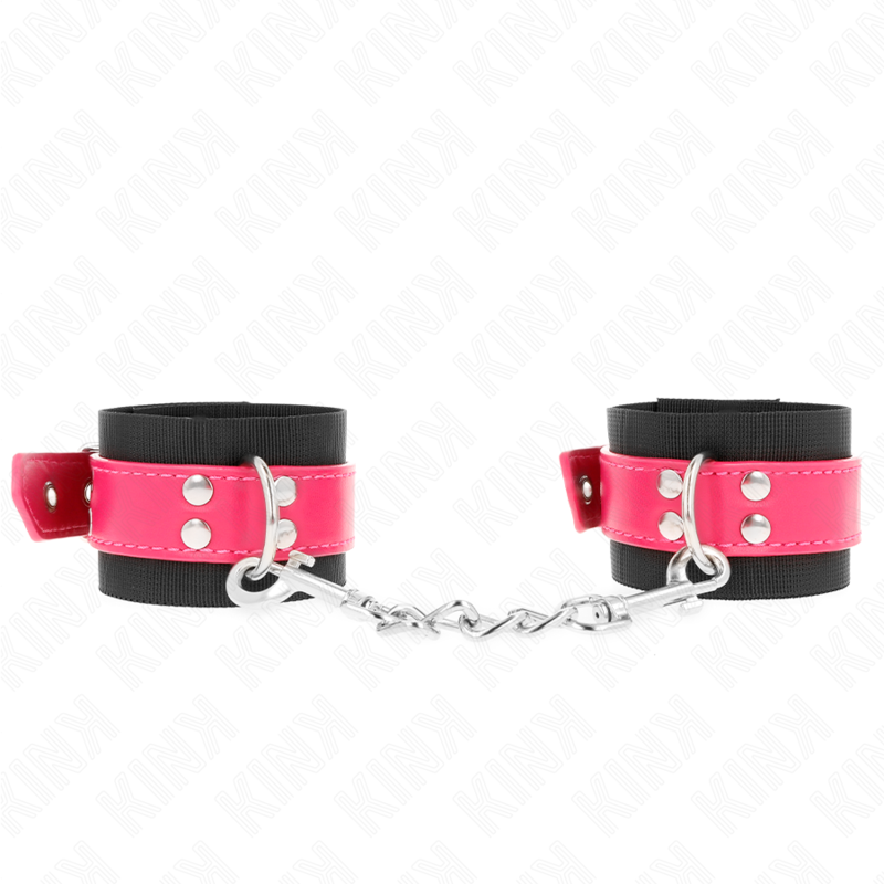 KINK - PULSEIRAS DE NYLON PRETAS COM CINTO DE COURO FRAMBOESA ROSA AJUSTÁVEL 19-29 CM X 5,1 CM