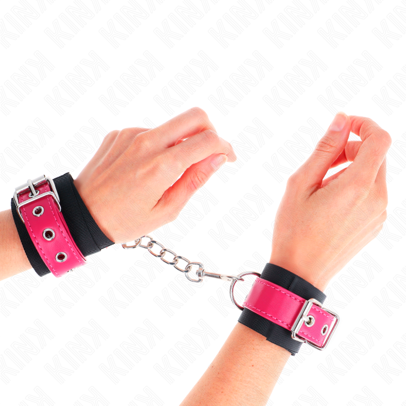 KINK - PULSEIRAS DE NYLON PRETAS COM CINTO DE COURO FRAMBOESA ROSA AJUSTÁVEL 19-29 CM X 5,1 CM