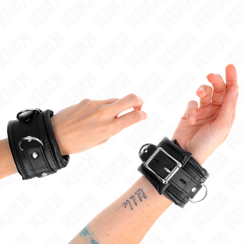 KINK - RESTRIÇÕES DE PULSO PESADAS COM FORRO DE PELE PRETA AJUSTÁVEL 20-30 CM X 6 CM