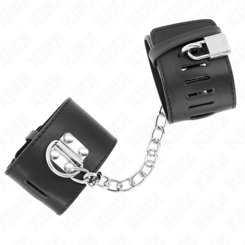 KINK - RESTRIÇÕES DE PUNHO FIXAS COM CORRENTE 30 CM E FECHO DE CADEADO PRETO AJUSTÁVEL 16-23 CM X 5,5 CM