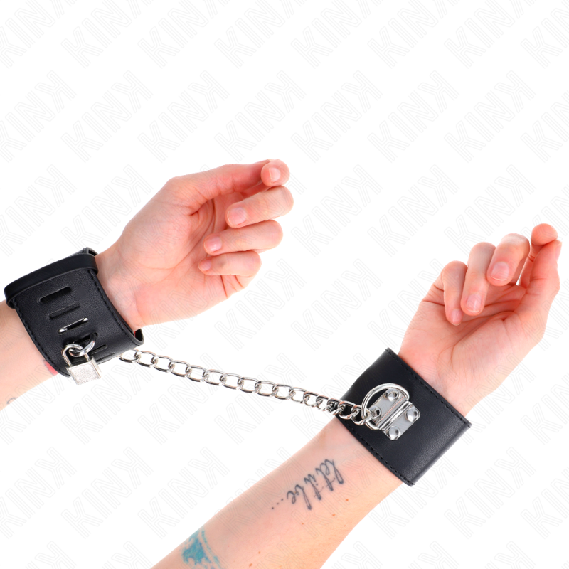KINK - RESTRIÇÕES DE PUNHO FIXAS COM CORRENTE 30 CM E FECHO DE CADEADO PRETO AJUSTÁVEL 16-23 CM X 5,5 CM