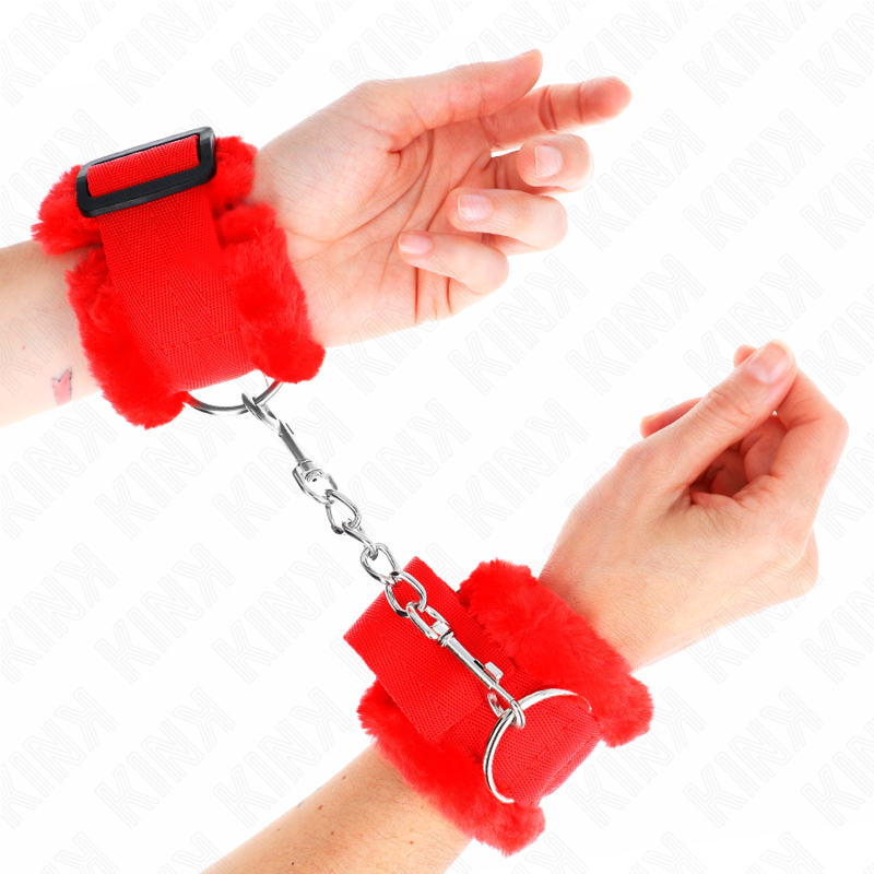 KINK - PUNHOS COM FORRO DE PELÚCIA VERMELHO AJUSTÁVEL 17-31 CM X 7 CM