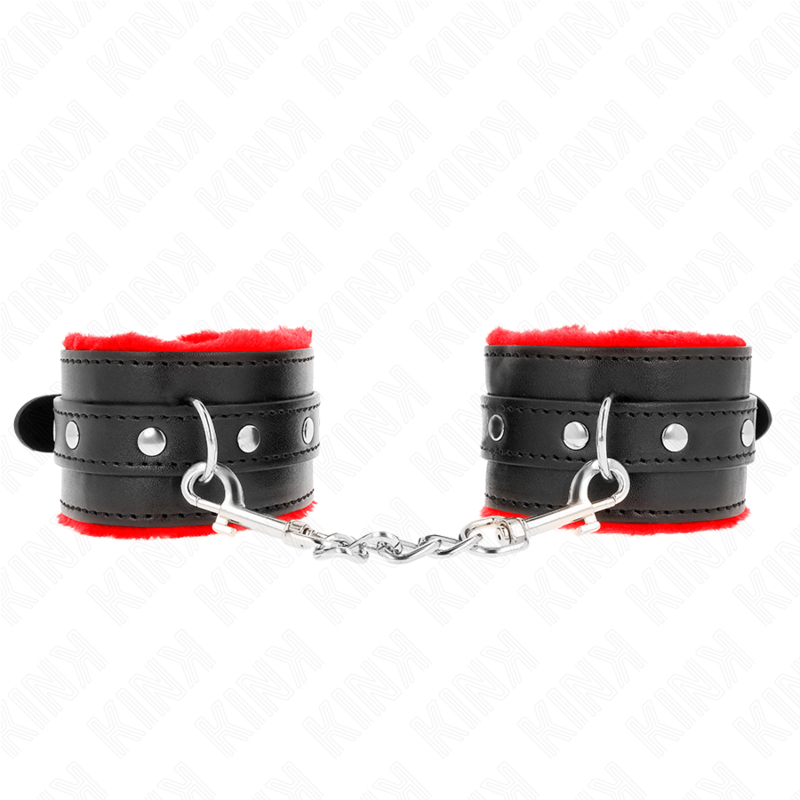 KINK - PULSEIRAS PREMIUM FORRADAS DE PELE VERMELHAS COM CINTO PRETO AJUSTÁVEL 17-29 CM X 6 CM