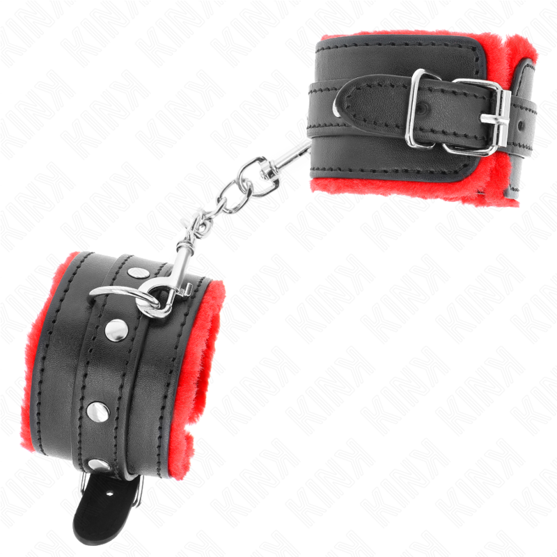 KINK - PULSEIRAS PREMIUM FORRADAS DE PELE VERMELHAS COM CINTO PRETO AJUSTÁVEL 17-29 CM X 6 CM