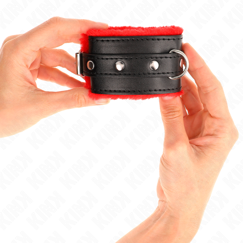 KINK - PULSEIRAS PREMIUM FORRADAS DE PELE VERMELHAS COM CINTO PRETO AJUSTÁVEL 17-29 CM X 6 CM