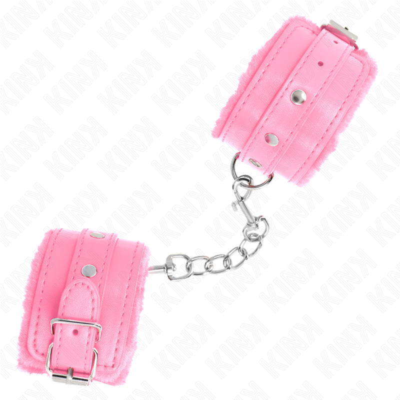 KINK - PULSEIRAS PREMIUM FORRADAS DE PELE ROSA COM CINTO ROSA AJUSTÁVEL 17-29 CM X 6 CM