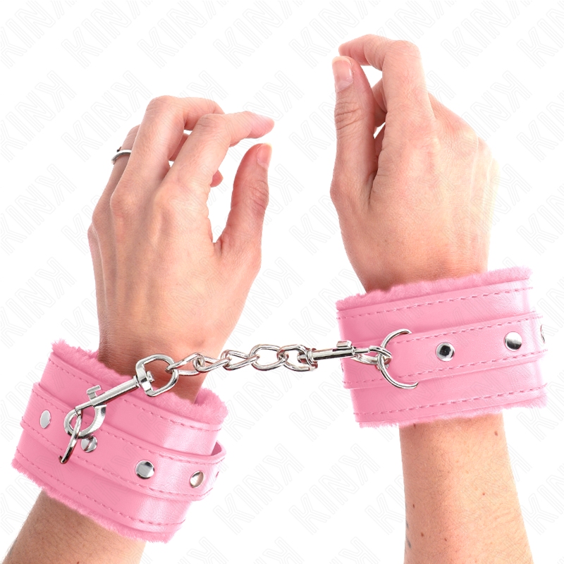 KINK - PULSEIRAS PREMIUM FORRADAS DE PELE ROSA COM CINTO ROSA AJUSTÁVEL 17-29 CM X 6 CM