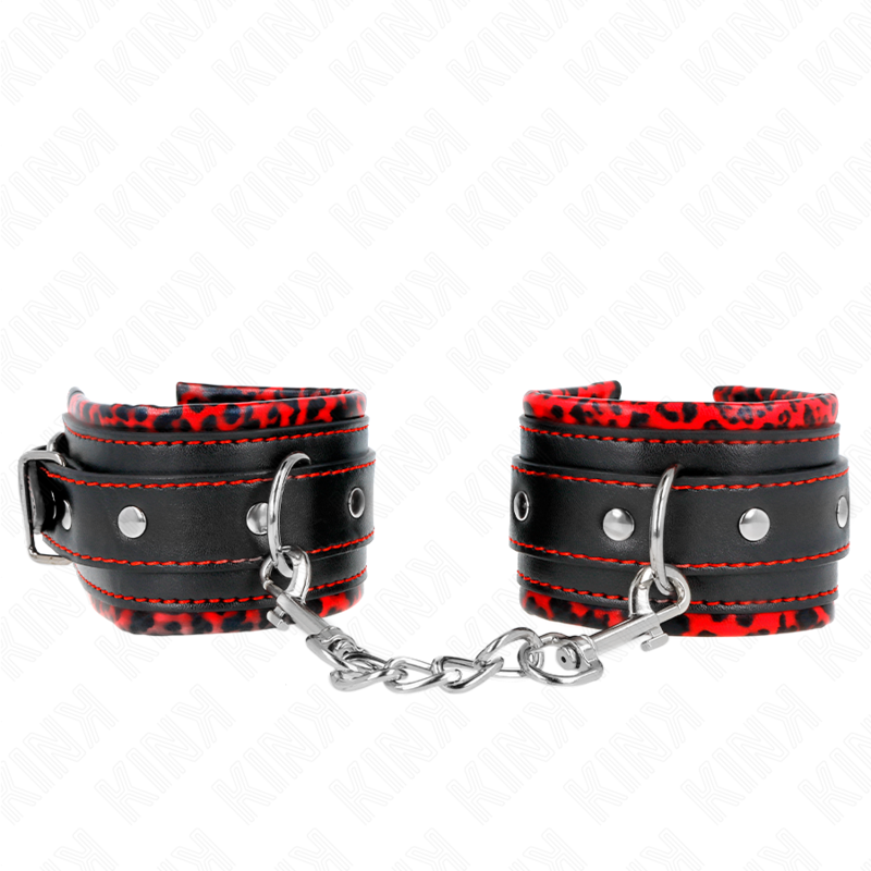 KINK - RESTRIÇÕES DE PULSO FORRADAS DE PELE VERMELHO/PRETO AJUSTÁVEIS 17-29 CM X 6 CM