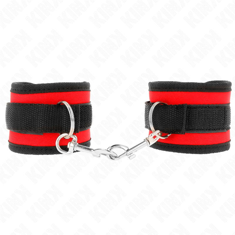 KINK - RESTRIÇÕES DE PUNHO DE NYLON BIND HOOK&amp;LOOP VERMELHO-PRETO MODELO 2 AJUSTÁVEL 18-35 CM X 6 CM