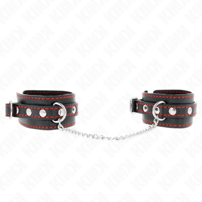 KINK - PEQUENAS RESTRIÇÕES DE PULSO PRETAS COM FORRO VERMELHO AJUSTÁVEIS 14-24 CM X 3,5 CM