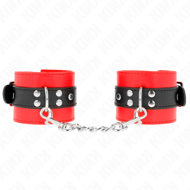 KINK - RESTRIÇÕES DE PUNHO VERMELHAS COM CINTO PRETO AJUSTÁVEL 17-28 CM X 6 CM
