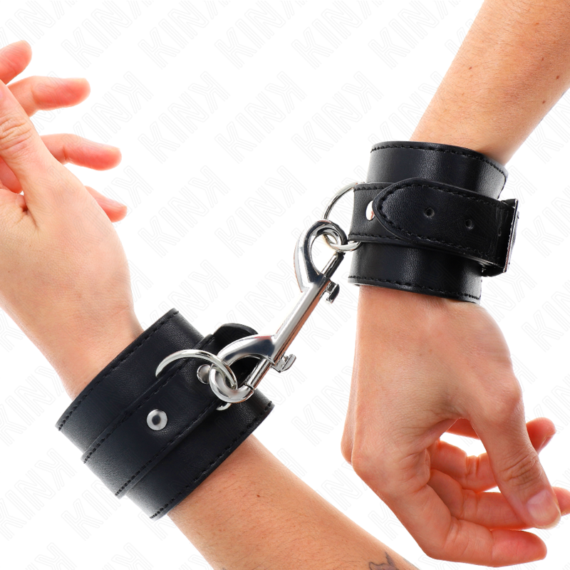 KINK - RESTRIÇÕES DE PULSO - FILEIRA DE REBITANTE ÚNICO E FIVELA GRANDE PRETA AJUSTÁVEL 17-28 CM X 5 CM